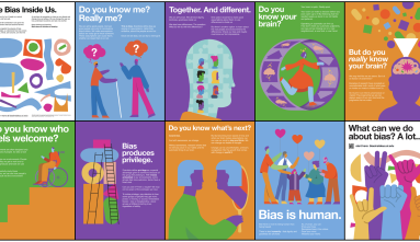 educational graphics on solid color backgrounds with messages